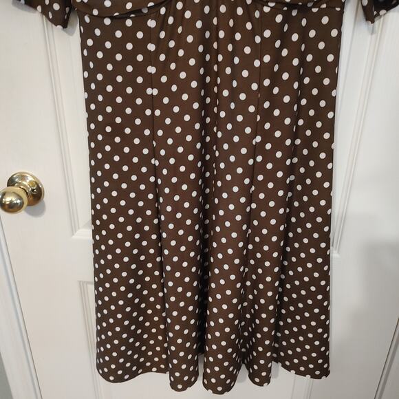 Vintage Robbie Bee Brown Polka Dot Dress Size L 95% Polyester - Picture 4 of 8